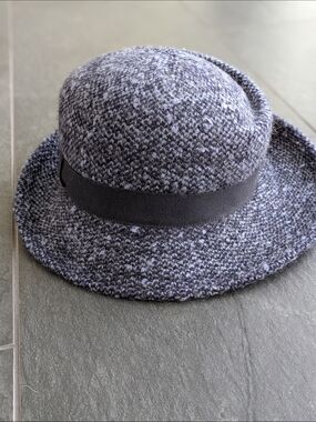 Vintage Wool Blend Tweed Navy Blue Fedora Style Hat Made In Italy